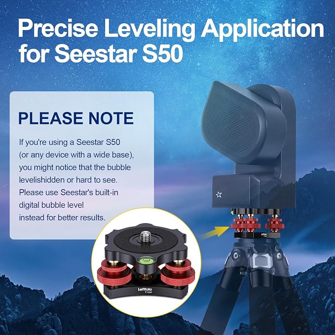 Tripod Leveler Stand with +/-5 Degree Precision Adjustment Bracket for Seestar s50/Panoramic Head Ball Head Video Head and Tripod - Image 2