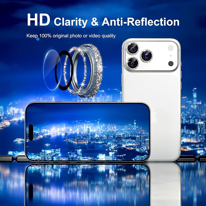 Misea Camera Lens Protector for iPhone 17 Pro Max/17 Pro, Silver Glitter | Bling Upgraded Look, 9H Tempered Glass Individual Metal Camera Cover, Anti-Scratch, Strong Adsorption, Case-Friendly - Image 4