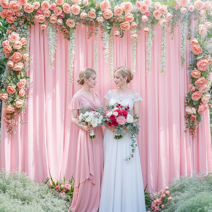 Pink Backdrop Curtains-Wrinkle-Free Polyester Photography Drapes Party Curtain Background for Baby Shower Wedding Decorations- 8 X10FT (Pink) - Image 6