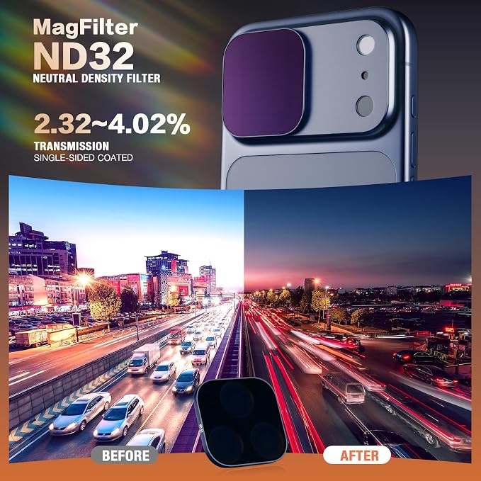 MagFilter Phone Camera Lens Filter Kit for iPhone 17 Pro Max, 2-in-1 ND32 (Neutral Density) Lens Filter, Optical Glass, Snap-on, iPhone Photogragy Essentia (iPhone 17 Pro Max, ND32 Blue) - Image 2