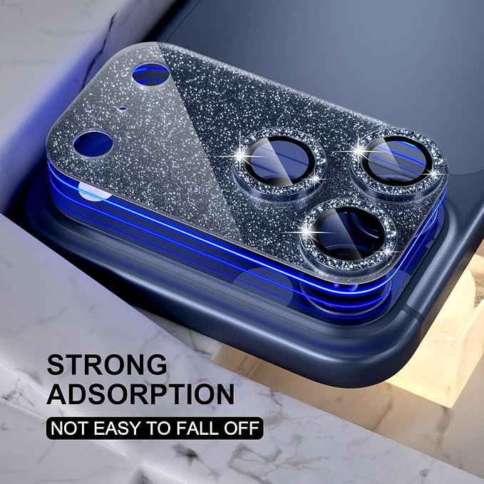 Choiche for iPhone 17 Pro Camera Lens Protector, Glitter-Deep Blue | Bling Metal Camera Cover with 9H Tempered Glass Lens Screen Protector Accessories, Strong Adsorption, Case-Friendly, 6.3-inch - Image 5
