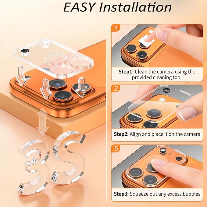 3PCS Rear Back Camera Lens Protector Tempered Glass for iPhone 17 Pro Max - HD Clear Full Coverage Guard [Not for iPhone 17 Pro] - Image 6