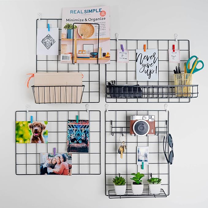 ODOXIA Hanging Baskets & Hooks Rack | Wall Grid Accessories for Wire Wall Grid Panel | Grid Panel Accessories | Wire Wall Baskets & Hanging Hooks - Image 5