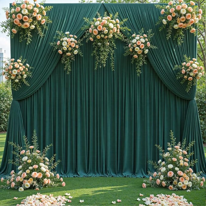 10 Panels Hunter Green Backdrop Curtains for Wedding Party Wrinkle Free Backdrops Curtain Drapes Fabric Decorations Photo Back Drop Cloth for Baby Shower Photography Stage Reception 50ft(W) x 12ft(H) - Image 3