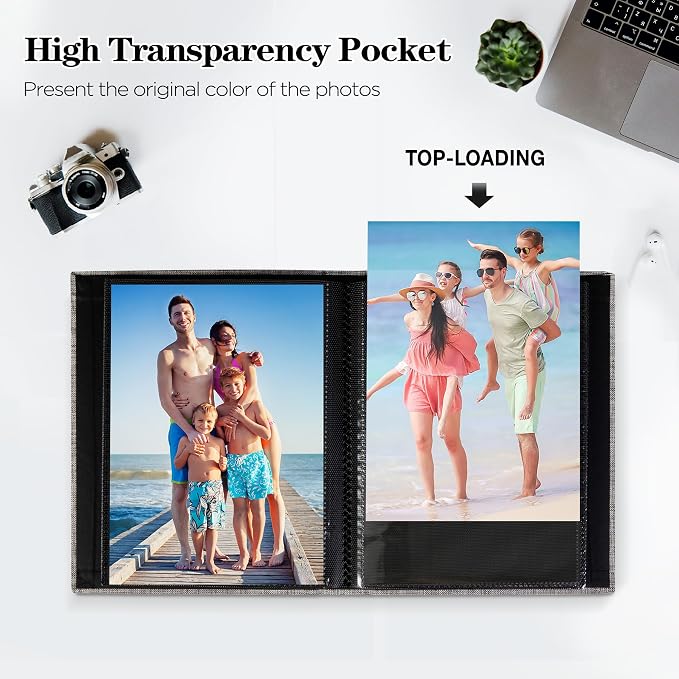 Mublalbum 2 Pack Small 4x6 Photo Album, 52 Pockets, Linen Cover,White | Linen Cover, Portable Mini Picture Book, Holds 52 Vertical Pockets for Artwork Postcards, Picture Storage - Image 3