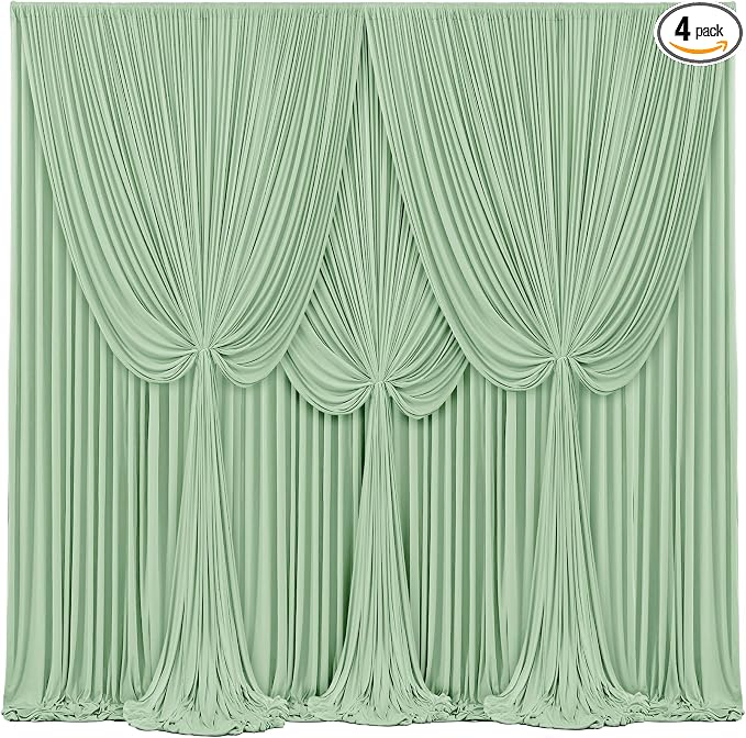 4 Panels Sage Green Backdrop Curtains for Wedding Party Wrinkle Free Backdrops Curtain Drapes Fabric Decorations Photo Back Drop Cloth for Baby Shower Photography Stage Reception 20ft(W) x 12ft(H) by Tao-GePartyDecorations