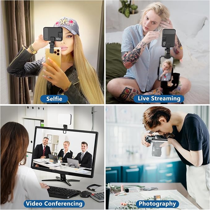 60 LED Portable Selfie Light Video Conference Lighting with Clip & Camera Tripod Adapter Rechargeable 2200mAh CRI 97+, 3 Light Modes for Phone iPhone Webcam Laptop Photo Makeup - Image 5