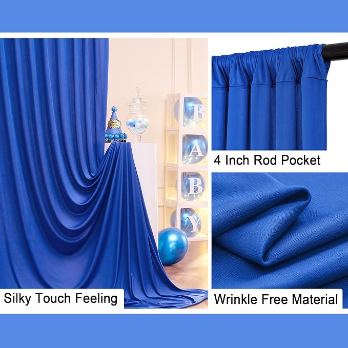 10ft x 10ft Wrinkle Free Royal Blue Backdrop Curtains for Party Stage Wedding Ceremony, Polyester Photography Backdrop Drapes Back Drop Cloth for Baby Shower,Rod Pocket Home Sliding Door Decoration - Image 4