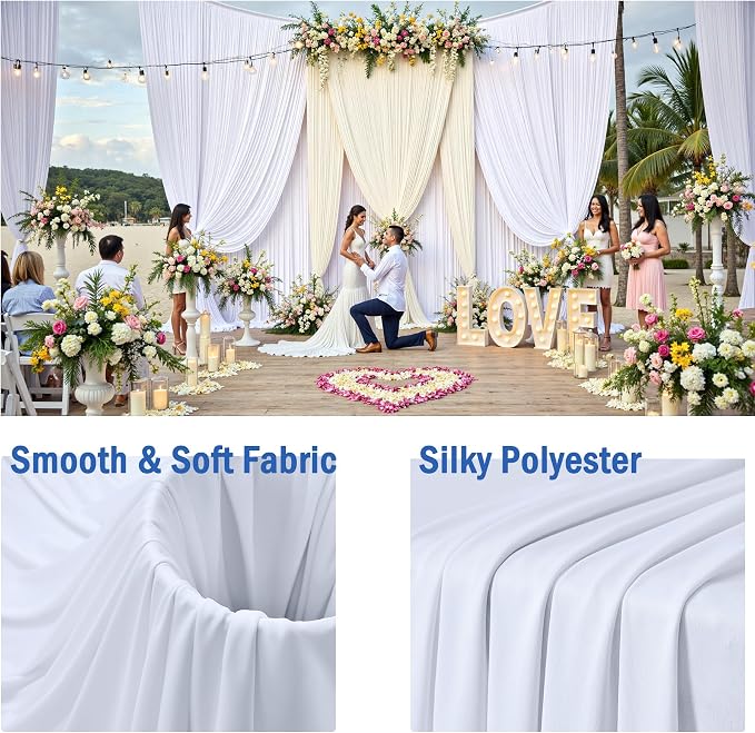 30ftx10ft Wrinkle Free White Backdrop Curtains for Party Background, 6 Panels 5x10ft Silky Polyester Photo Backdrop Drapes Back Drop Cloth for Wedding Birthday Photography Baby Shower Decor - Image 4