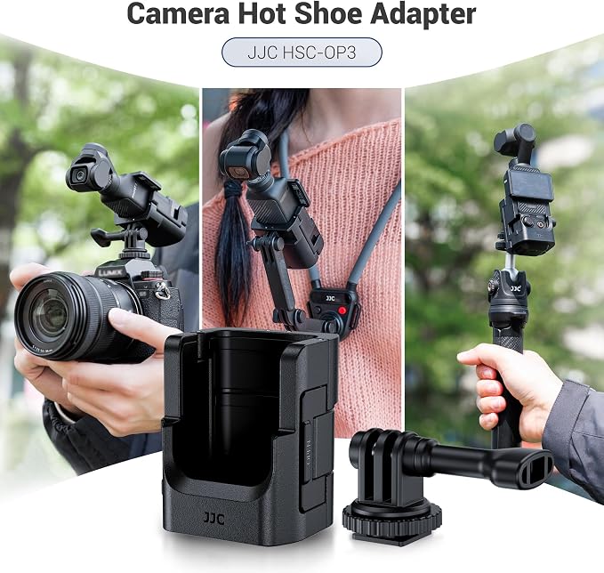 JJC Cold Shoe Mount Adapter for DJI Osmo Pocket 4P 4 3 Muse,w. Tighten Knob | Detachable Expansion Adapter for Tripod & DSLR Hot Shoe,with 1/4" 20 Hole,Folding 2-Fingers,Cold Shoe,Angle Adjustable - Image 6
