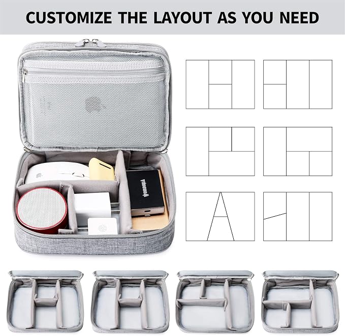 mygreen Electronic Accessories Organizer Bag, Waterproof Double Layer Travel Storage Case with Adjustable Padded Dividers, Portable Hard Pouch for Cables, Charger, Power Bank, Phone, Hard Drive Gray - Image 5