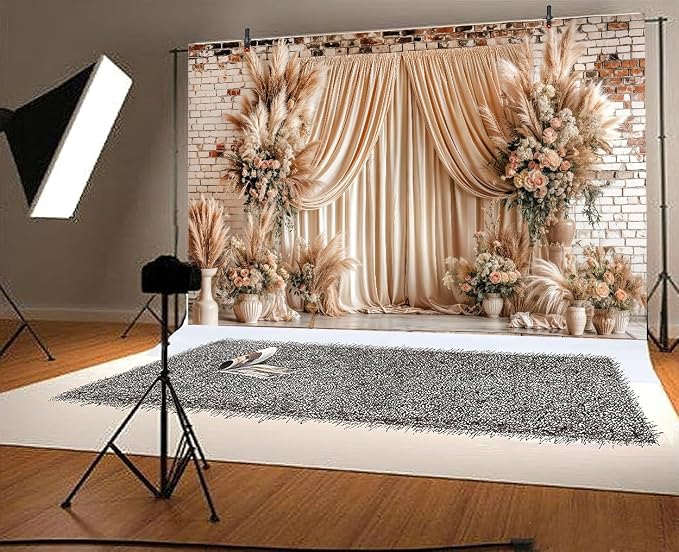12X10ft Boho Floral Wedding Backdrop Wall Background Photography Beige Vintage Flowers Backdrops for Parties Wedding, Girls Birthday Princess Weeding Bridal Shower Floral Anniversary Ceremony Decor - Image 7