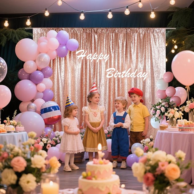 SquarePie 8FT x 10FT Rose Gold Sequin Backdrop, High Density Non-Transparent Glitter Curtain for Photography, Birthday, Wedding Party Decorations, Thick Solid Background with 4" Rod Pocket, 1 Panel - Image 4