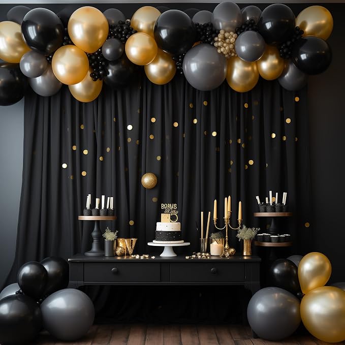 Black Backdrop Curtain for Parties Backdrop Drapes, 2Pack 10x8FT | Wrinkle Free Polyester Curtain Backdrop Draping Fabric for Backdrop Photoshoot Birthday Party Background,4 Panel 5x8FT - Image 4