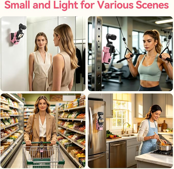 AMAZEAR Magnetic Mount Stand Compatible with DJI Osmo Pocket 4P/4/3/Xtra Muse, Pocket4 Accessories Adapter Clamp Magnet Suction Case Holder on Desktop/Vertical Surface, 180° Adjustable Handle, Pink - Image 6