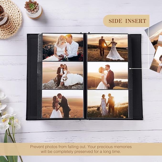 potricher Small Photo Album 4x6 300 Photos, Leather Cover, Green | Leather 4x6 Picture Album with 300 Horizontal Pockets, Photo Book for Family, Wedding, Anniversary, and Baby - Image 3