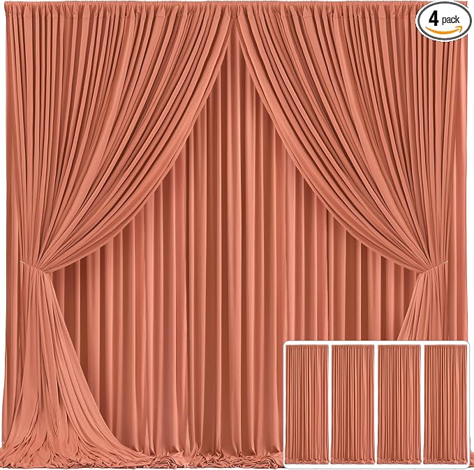 4 Panels Rust Backdrop Curtain for Parties Wedding Wrinkle Free Red Photo Curtains Backdrop Drapes Fabric Decoration for Birthday Party Baby Shower Christmas 20ft(W) x 10ft(H) by Tao-GePartyDecorations