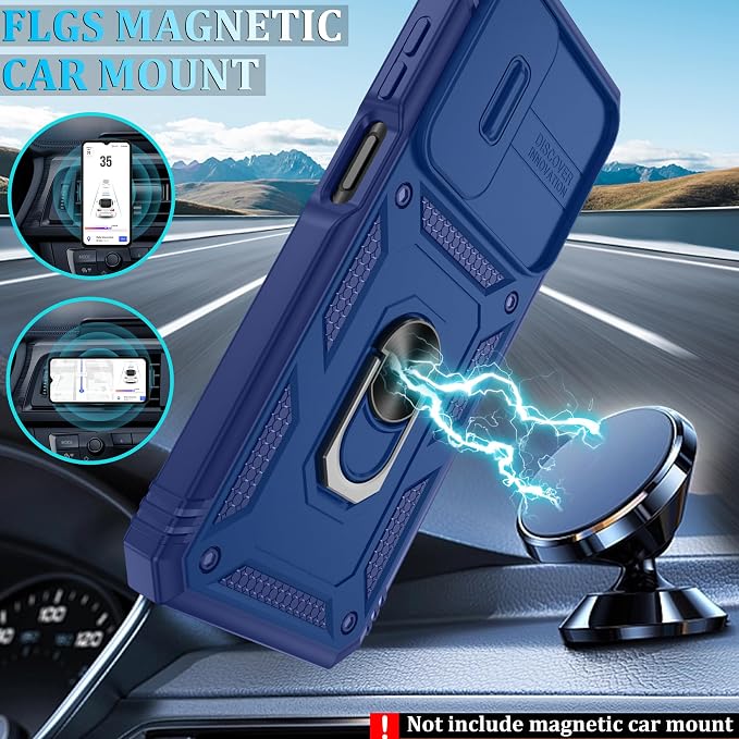 for Samsung Galaxy A06 Phone Case with 2PCS Screen Protector, Galaxy A06 Case Build in 360° Rotating Ring Kickstand, Military Grade Protective Case for Samsung A06 Phone (Blue) - Image 5