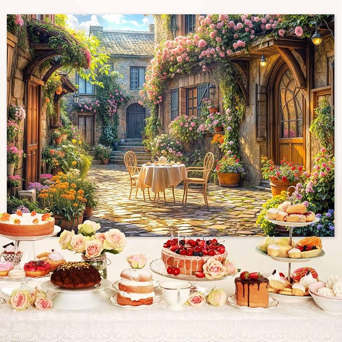 7X5ft Italian Theme Backdrop Italy Town Street Backdrop for Photography, Europe Village Town Landscape Photography Background Garden Tea Party Barnner Photo Studio Props, Color-2 - Image 3