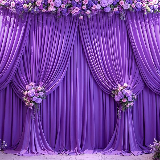 6 Panels Purple Backdrop Curtains for Wedding Party Wrinkle Free Backdrops Curtain Drapes Fabric Decorations Photo Back Drop Cloth for Baby Shower Photography Stage Reception 30ft(W) x 12ft(H) - Image 4