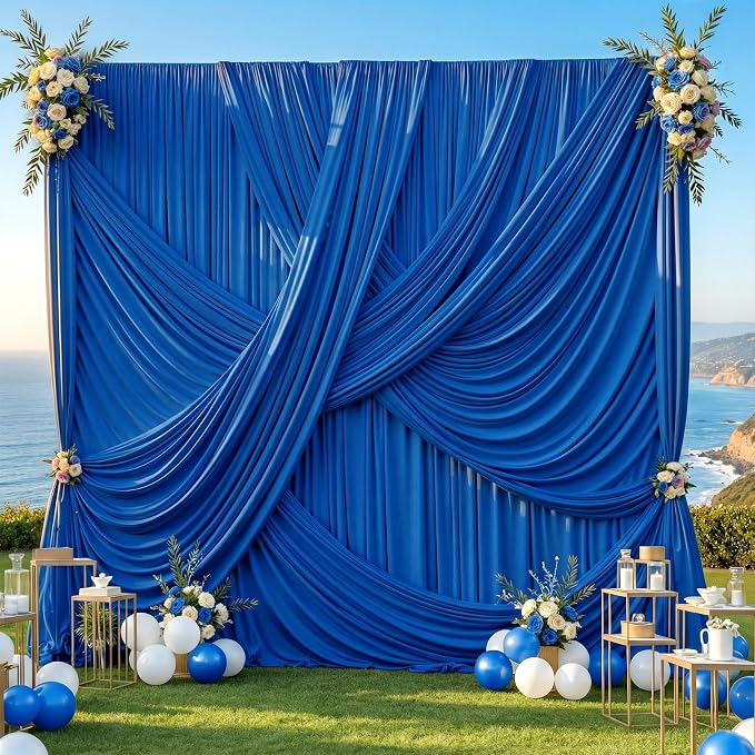 50x12 ft Royal Blue Backdrop Curtains for Weddings, Birthdays and Photos | 10 Panels 5x12 ft, Wrinkle-Free Polyester Drapes, Washable, Ironable, 4 in Rod Pocket for Baby Showers Photography Background by PartyVillage