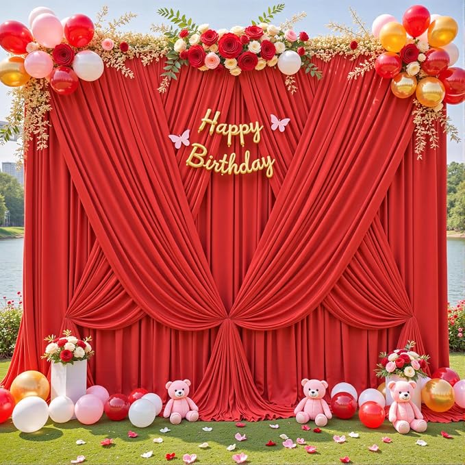 8 Panels Red Backdrop Curtain for Parties Wedding Wrinkle Free Red Photo Curtains Backdrop Drapes Fabric Decoration for Christmas Birthday Party Baby Shower 40ft(W) x 10ft(H) - Image 4