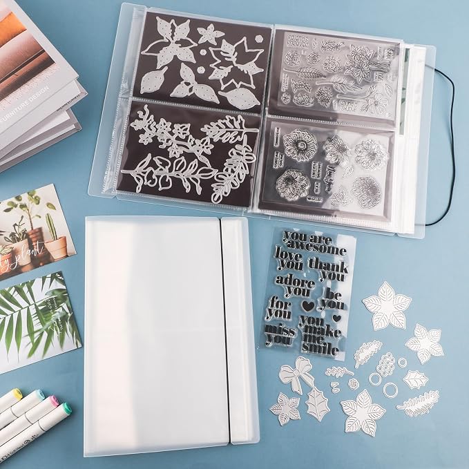 2 Pack Large Sticker Photo Storage Album, Stamp & Cutting Dies Storage Book Organizer Folder for Cards Storage DIY Scrapbooking Card Making Supplies 20 Pages 80 Pockets/Pack (Clear + Orange) - Image 4