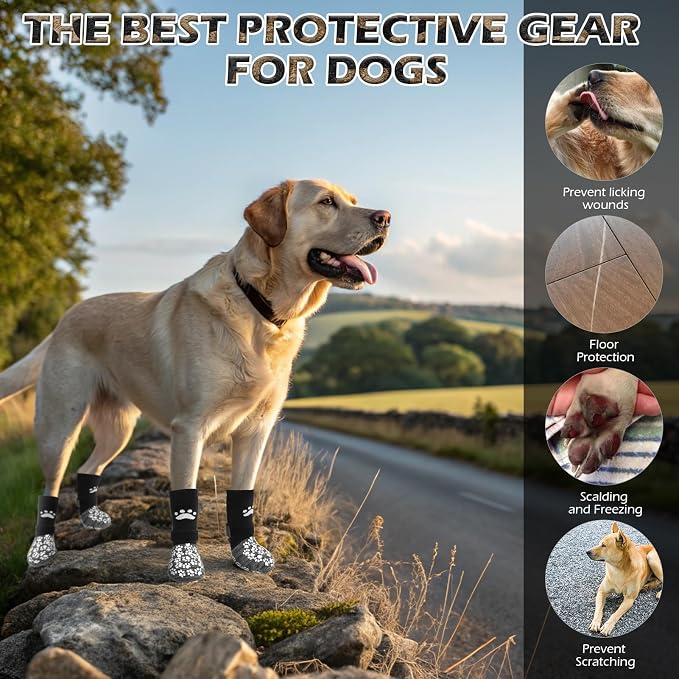 EXPAWLORER Anti Slip Dog Socks to Prevent Licking Paws, Shoes for Hot Pavement, Dog Booties for Small Medium Large Senior Dogs, Traction Control Boots & Paw Protectors for Hardwood Floors Black&Grey - Image 6