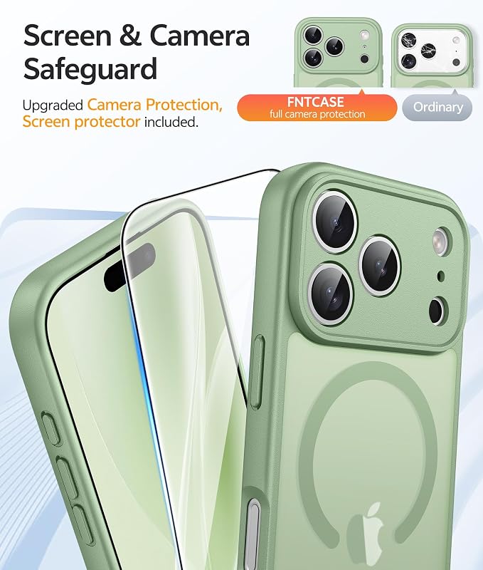 FNTCASE for iPhone 17 Pro Max Case, Fit for Magsafe, Screen Protector | Full Camera Protection, Translucent Matte, 14FT Military Grade Drop Proof, Shockproof Protective Phone Cover, Light Moss - Image 4