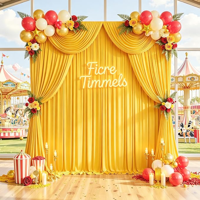 10 ft x 10 ft Wrinkle Free Yellow Backdrop Curtain for Parties, Yellow Polyester Photo Backdrop Drapes,Thick Background 2 Panels 5ft x 10ft for Baby Shower Wedding Birthday Party Backdrop Stand - Image 8