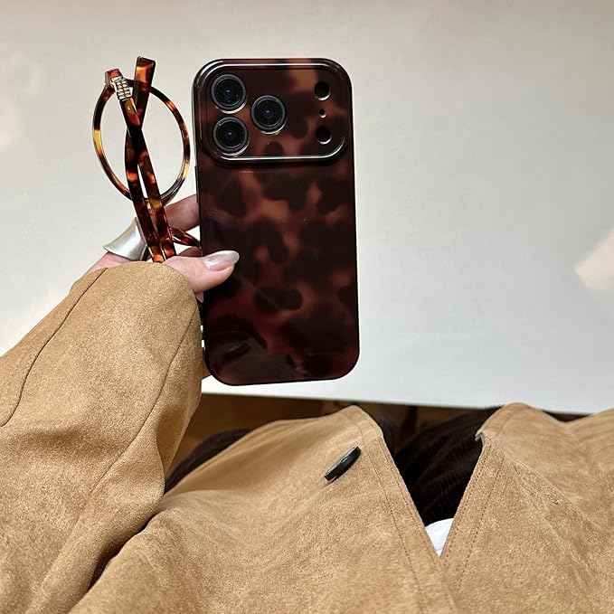Aesthetic Tortoise Shell Phone Case for iPhone 17 Pro 6.3in,Retro Cool Girl Leopard Print Brown Amber Trendy Full Camera Protective Cover for iPhone 17pro 6.3" - Image 6