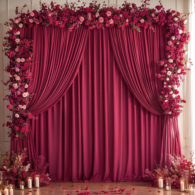 Burgundy Backdrop Curtain 10 Panels-Wrinkle-Free Burgundy Curtains Polyester Photography Drapes for Baby Shower Birthday Party Photo Background Backdrop Stand- 40 X10FT - Image 4