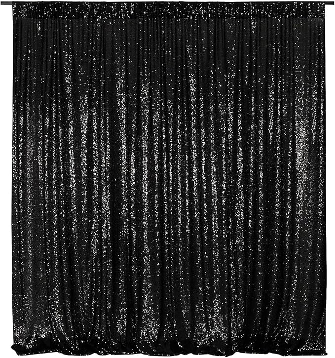 Poise3EHome 8FT x 8FT Black Sequin Backdrop Curtain Photography for Birthday Party Baby Shower Wedding Thanksgiving Holiday Festival Decor by Poise3EHome