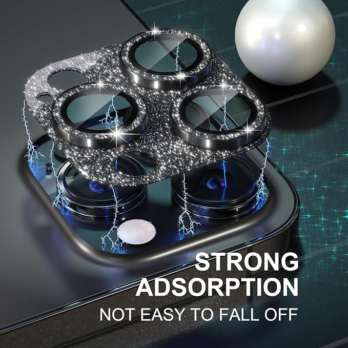 Choiche for iPhone 14 Pro/iPhone 14 Pro Max Camera Lens Protector | Bling Camera Cover with 9H Tempered Glass Lens Screen Protector Metal Ring Decoration Accessories (Glitter-Black) - Image 7