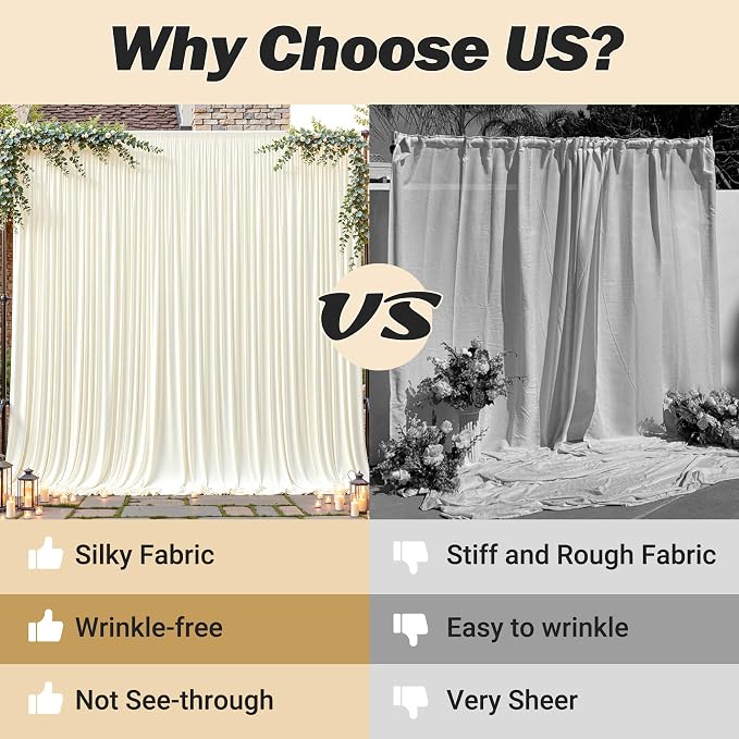 40ftx10ft Wrinkle Free Ivory Backdrop Curtain - 10 Feet Photography Backdrop Drapes, Silky Polyester Back Drop Cloth for Wedding Baby Shower Balloon Arch Background - Image 7