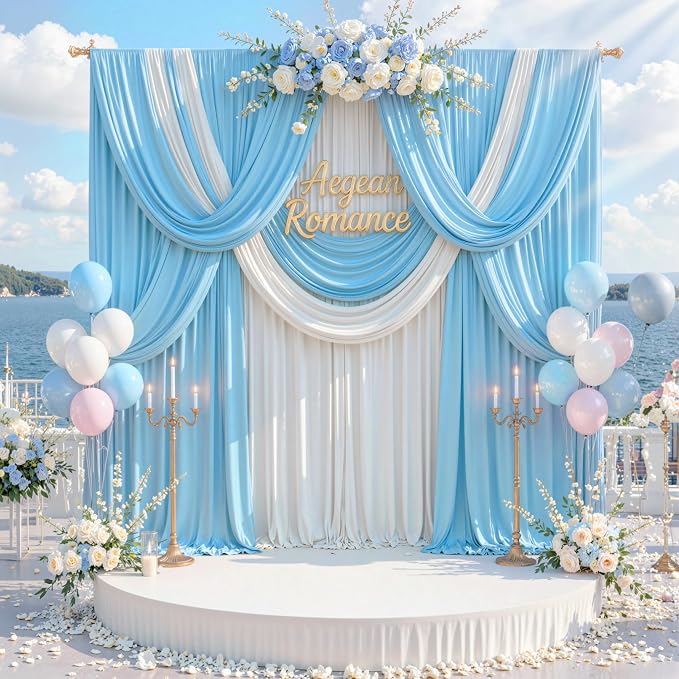 20 ft x 10 ft Wrinkle Free Baby Blue Backdrop Curtains for Parties, 4 Panels 5 ft x 10 ft Polyester Light Blue Photo Backdrop Curtain Drapes for Birthday Wedding Party Baby Shower Photography - Image 6
