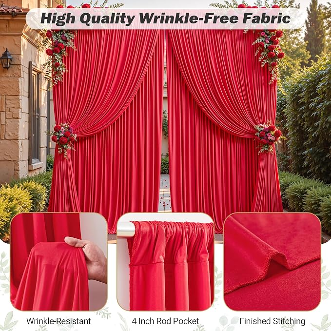24ftx10ft Wrinkle Free Red Backdrop Curtain - 10 Feet Photography Backdrop Drapes, Silky Polyester Back Drop Cloth for Wedding Baby Shower Balloon Arch Background - Image 5