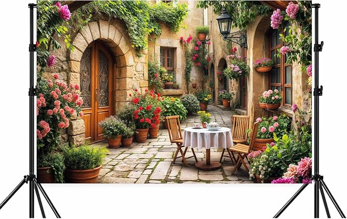 15X10ft Italian Theme Backdrop Italy Town Street Backdrop for Photography, Europe Village Town Landscape Photography Background Garden Tea Party Barnner Photo Studio Props, Color-4 - Image 6
