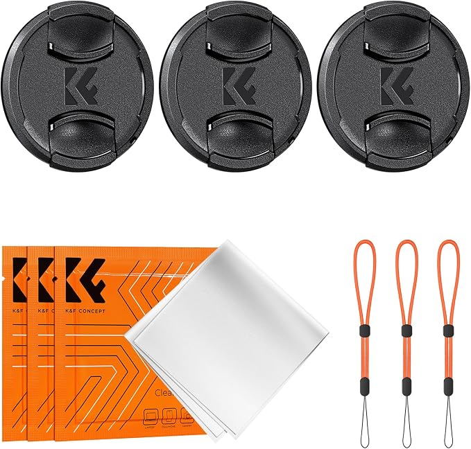 K&F CONCEPT 95mm Lens Cap, 9-in-1 Center Pinch Lens Cover + Anti-Loss | Keeper Leash + Microfiber Cleaning Cloth Kits Compatible with Nikon, Canon, Sony, Fujifilm Camera Lenses by KFCONCEPT