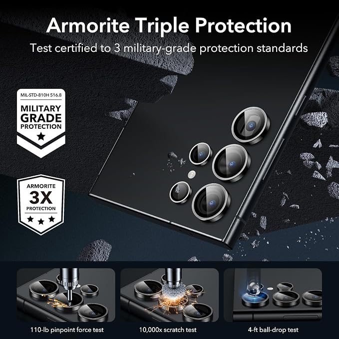 ESR for Samsung Galaxy S24 Ultra Camera Lens Protector, 2 Pack, Black | Individual Camera Cover, 9H Tempered Glass, Original Camera Clarity, Scratch-Resistant, Case Friendly - Image 2