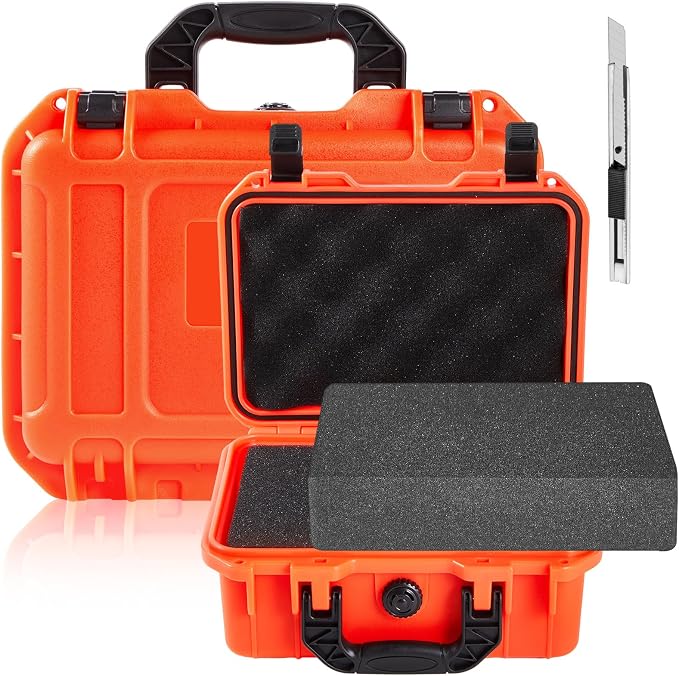 Relaxweex 1 Pcs Waterproof Hard Case with DIY Customizable Foam Insert Portable Protective Case with Knife for Camera Drones Equipments Tools Test Instruments(Reddish Orange,11.3 x 8.7 x 4.2 Inch) by Relaxweex