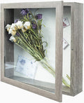 Muzilife 11x11 Shadow Box Picture Frame, 2.16 Deep, Real Glass,Texture Gray | FSC-Wood, Magnetic Door, Linen Interior & Pins, Vertical, Horizontal Wall Hanging, Display Case Frame for Photos & Keepsakes by Muzilife