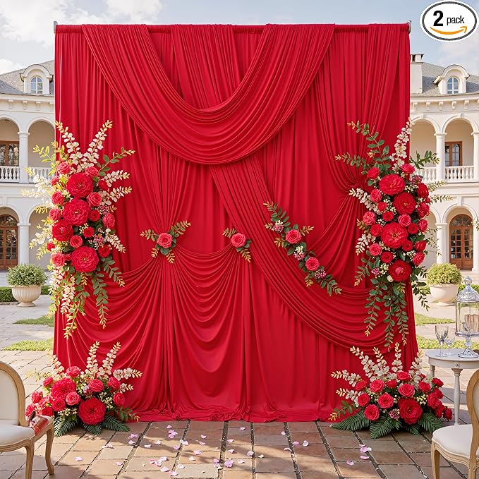 10x10ft Wrinkle Free Red Backdrop Curtains for Parties, 2 Panels 5x10ft Silky Polyester Photo Backdrop Drapes Back Drop Cloth Drapery for Wedding Birthday Photography Background Decor by CO-AVE