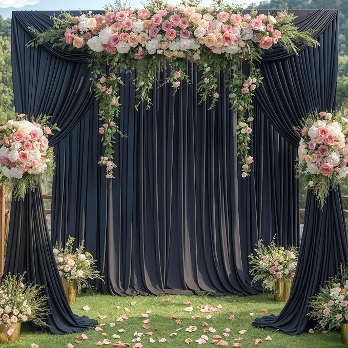 4 Panels Black Backdrop Curtains for Wedding Party Wrinkle Free Backdrops Curtain Drapes Fabric Decorations Photo Back Drop Cloth for Baby Shower Photography Stage Reception 20ft(W) x 12ft(H) - Image 5