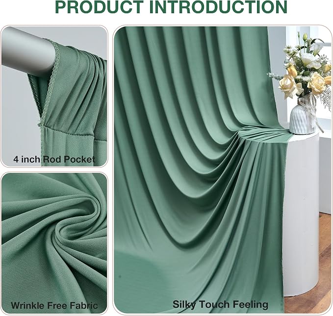 40ft x 10ft Wrinkle Free Sage Green Backdrop Curtains for Parties, 8 Panels 5x10ft Thick Fabric Photo Backdrop Drapes for Wedding Party Background Birthday Decoration - Image 2
