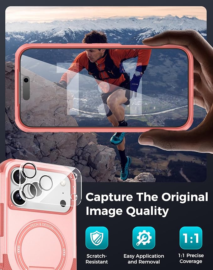 Goton 3 in 1 for iPhone 17 Pro Case with Privacy Screen Protector Pink | Glass Camera Lens Protector,Compatible for MagSafe,Invisible Kickstand, Shockproof Phone Cover for iPhone 17Pro - Image 7