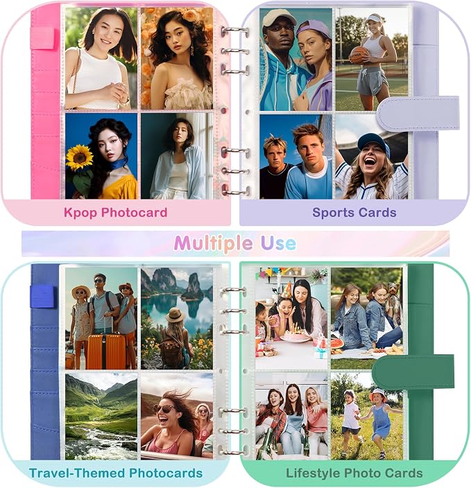 A5 Kpop Photocard Binder, PU Leather 6-Ring Album with Magnetic Closure, Includes 30 Pack 4-Pocket Pages for 240 Cards, Card Holder for Trading and Collectible Cards (Rose) - Image 7