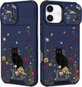 for iPhone 16 Case - Women Cute Phone Cover Girly Pretty Fancy Unique Aesthetic Design Slide Camera Cover Protective Case for Apple for iPhone 16,Black Cat by Goocrux