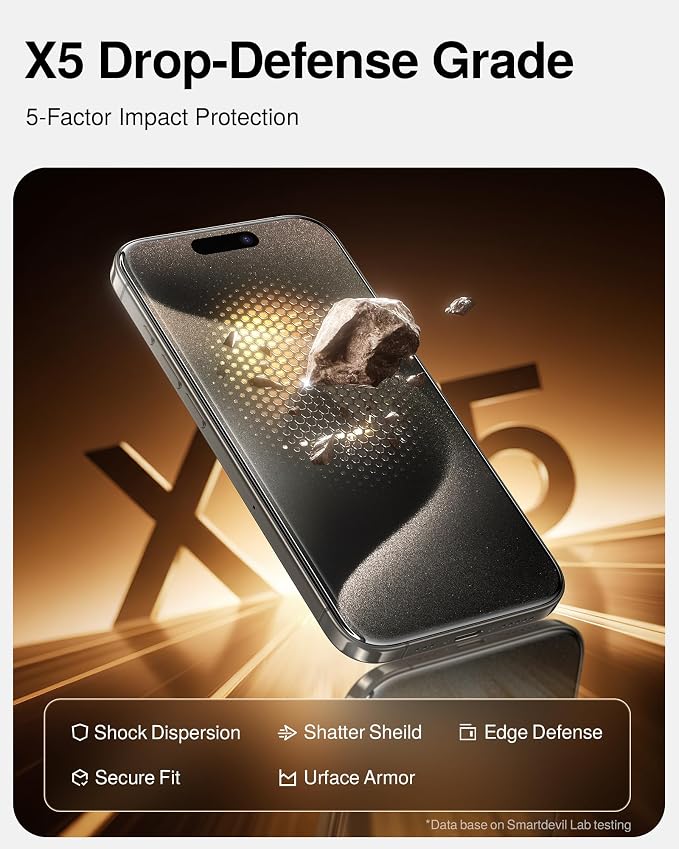 SMARTDEVIL 2 Pack Tempered Glass for iPhone 15 Pro Max Screen Protector | Military-Grade Shatterproof Protection, Crystal Clear, 9H Hardness, Fast & Easy Installation, Scratch Proof, Case Friendly - Image 5