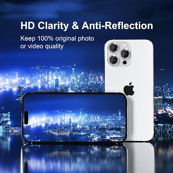 Misea Compatible for iPhone 14 Pro/iPhone 14 Pro Max Camera Lens Protector | 9H Tempered Glass Ultra HD Bling Camera Screen Protector Cover Metal Individual Ring Decoration Accessories, Silver Glitter - Image 4